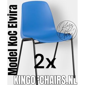 King of Chairs -set van 2- model KoC Elvira azuurblauw met zwart onderstel. Kantinestoel stapelstoel kuipstoel vergaderstoel tuinstoel kantine stoel stapel kantinestoelen stapelstoelen kuipstoelen stapelbare keukenstoel Helene eetkamerstoel