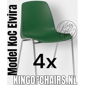 King of Chairs -set van 4- model KoC Elvira groen met verchroomd onderstel. Kantinestoel stapelstoel kuipstoel vergaderstoel tuinstoel kantine stoel stapel kantinestoelen stapelstoelen kuipstoelen stapelbare keukenstoel Helene eetkamerstoel