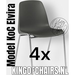 King of Chairs -set van 4- model KoC Elvira antraciet met verchroomd onderstel. Kantinestoel stapelstoel kuipstoel vergaderstoel tuinstoel kantine stoel stapel kantinestoelen stapelstoelen kuipstoelen stapelbare keukenstoel Helene eetkamerstoel