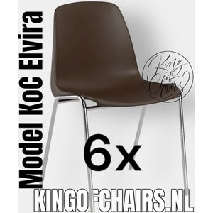 King of Chairs -set van 6- model KoC Elvira bruin met verchroomd onderstel. Kantinestoel stapelstoel kuipstoel vergaderstoel tuinstoel kantine stapel stoel kantinestoelen stapelstoelen kuipstoelen arenastoel kerkstoel schoolstoel bezoekersstoel