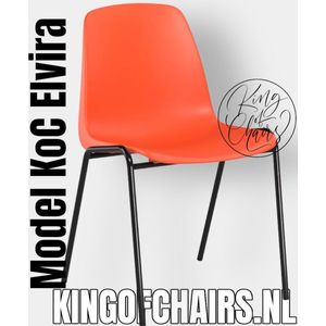 King of Chairs model KoC Elvira oranje met zwart onderstel. Kantinestoel stapelstoel kuipstoel vergaderstoel tuinstoel kantine stoel stapel stoel tuin stoel kantinestoelen stapelstoelen kuipstoelen stapelbare keukenstoel Helene eetkamerstoel