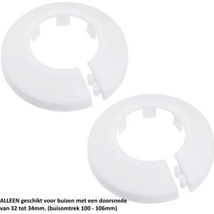 Witte verwarmingsbuis rozet voor buizen Ø 32 - 34mm - voor buisomtrek 100 - 106mm - Buisrozet - Radiatorrozet - Radiatorbuis rozet - Klemrozet - Kraanrozet - Waterleiding rozet - Set per 2 stuks