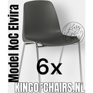 King of Chairs -set van 6- model KoC Elvira antraciet met verchroomd onderstel. kantinestoel stapelstoel kuipstoel vergaderstoel tuinstoel kantine stapel stoel kantinestoelen stapelstoelen kuipstoelen arenastoel kerkstoel schoolstoel bezoekersstoel