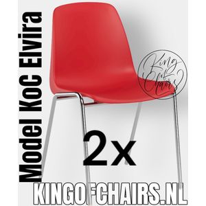 King of Chairs -set van 2- model KoC Elvira rood met verchroomd onderstel. Kantinestoel stapelstoel kuipstoel vergaderstoel tuinstoel kantine stoel stapel kantinestoelen stapelstoelen kuipstoelen stapelbare keukenstoel Helene eetkamerstoel