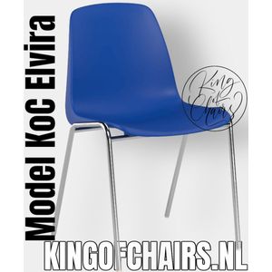 King of Chairs model KoC Elvira blauw met verchroomd onderstel. Kantinestoel stapelstoel kuipstoel vergaderstoel tuinstoel kantine stoel stapel stoel tuin stoel  kantinestoelen stapelstoelen kuipstoelen stapelbare keukenstoel Helene eetkamerstoel