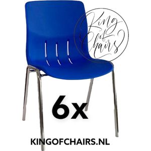 King of Chairs -set van 6- model KoC Denver blauw met verchroomd onderstel. Kantinestoel stapelstoel kuipstoel vergaderstoel tuinstoel kantine stoel stapel stoel Jolanda kantinestoelen stapelstoelen kuipstoelen stapelbare Napels eetkamerstoel