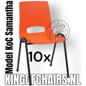 King of Chairs -set van 10- model KoC Samantha oranje met zwart onderstel. Kantinestoel stapelstoel kuipstoel vergaderstoel kantine stapel stoel kantinestoelen stapelstoelen kuipstoelen arenastoel kerkstoel schoolstoel De Valk 3320 bezoekersstoel