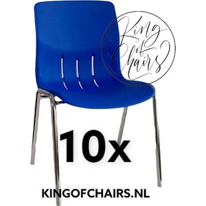 King of Chairs -set van 10- model KoC Denver blauw met verchroomd onderstel. Kantinestoel stapelstoel kuipstoel vergaderstoel tuinstoel kantine stoel stapel stoel Jolanda kantinestoelen stapelstoelen kuipstoelen stapelbare Napels eetkamerstoel