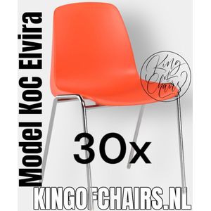 King of Chairs -set van 30- model KoC Elvira oranje met verchroomd onderstel. Kantinestoel stapelstoel kuipstoel vergaderstoel tuinstoel kantine stapel stoel kantinestoelen stapelstoelen kuipstoelen arenastoel Helene schoolstoel bezoekersstoel