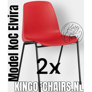 King of Chairs -set van 2- model KoC Elvira rood met zwart onderstel. Kantinestoel stapelstoel kuipstoel vergaderstoel tuinstoel kantine stoel stapel kantinestoelen stapelstoelen kuipstoelen stapelbare keukenstoel Helene eetkamerstoel