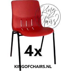 King of Chairs -set van 4- model KoC Denver rood met zwart onderstel. Kantinestoel stapelstoel kuipstoel vergaderstoel tuinstoel kantine stoel stapel stoel Jolanda kantinestoelen stapelstoelen kuipstoelen stapelbare Napels eetkamerstoel