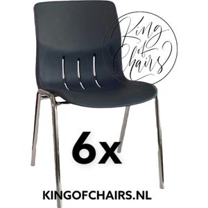 King of Chairs -set van 6- model KoC Denver antraciet met verchroomd onderstel. Kantinestoel stapelstoel kuipstoel vergaderstoel tuinstoel kantine stoel stapel stoel Jolanda kantinestoelen stapelstoelen kuipstoelen stapelbare Napels eetkamerstoel