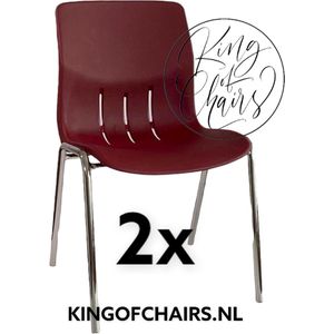 King of Chairs -set van 2- model KoC Denver bordeaux met verchroomd onderstel. Kantinestoel stapelstoel kuipstoel vergaderstoel tuinstoel kantine stoel stapel stoel Jolanda kantinestoelen stapelstoelen kuipstoelen stapelbare Napels eetkamerstoel