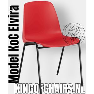 King of Chairs model KoC Elvira rood met zwart onderstel. Kantinestoel stapelstoel kuipstoel vergaderstoel tuinstoel kantine stoel stapel stoel tuin stoel kantinestoelen stapelstoelen kuipstoelen stapelbare keukenstoel Helene eetkamerstoel