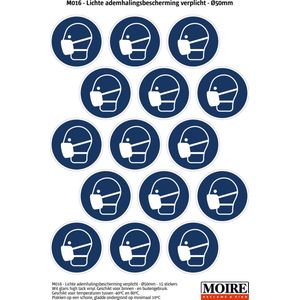 Pictogram sticker 75 stuks M016 - Mondkapje verplicht mondmasker ademhalingsbescherming - 50 x 50mm - 15 stickers op 1 vel
