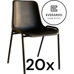 King of Chairs -set van 20- model KoC Everardo zwart met zwart onderstel. Kantinestoel stapelstoel kuipstoel vergaderstoel tuinstoel kantine stoel stapel kantinestoelen stapelstoelen kuipstoelen stapelbare keukenstoel Helene eetkamerstoel