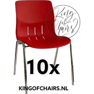 King of Chairs -set van 10- model KoC Denver rood met verchroomd onderstel. Kantinestoel stapelstoel kuipstoel vergaderstoel tuinstoel kantine stoel stapel stoel Jolanda kantinestoelen stapelstoelen kuipstoelen stapelbare Napels eetkamerstoel