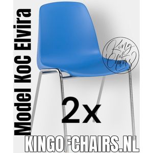 King of Chairs -set van 2- model KoC Elvira azuurblauw met verchroomd onderstel. Kantinestoel stapelstoel kuipstoel vergaderstoel tuinstoel kantine stoel stapel kantinestoelen stapelstoelen kuipstoelen stapelbare keukenstoel Helene eetkamerstoel