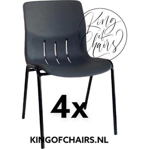 King of Chairs -set van 4- model KoC Denver antraciet met zwart onderstel. Kantinestoel stapelstoel kuipstoel vergaderstoel tuinstoel kantine stoel stapel stoel Jolanda kantinestoelen stapelstoelen kuipstoelen stapelbare Napels eetkamerstoel
