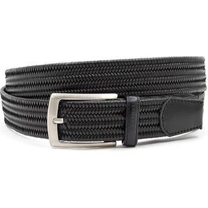 Miguel Bellido Sport Zwarte elastische heren riem - heren riem - 3.5 cm breed - Zwart - Echt Leer/Elastiek - Taille: 115cm - Totale lengte riem: 130cm