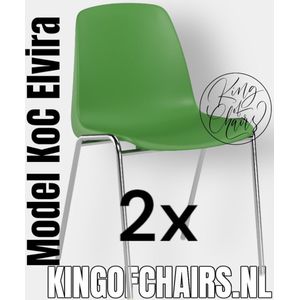 King of Chairs -set van 2- model KoC Elvira lichtgroen met verchroomd onderstel. Kantinestoel stapelstoel kuipstoel vergaderstoel tuinstoel kantine stoel stapel kantinestoelen stapelstoelen kuipstoelen stapelbare keukenstoel Helene eetkamerstoel