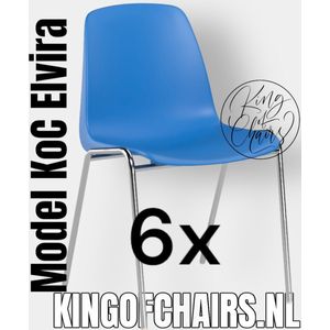 King of Chairs -set van 6- model KoC Elvira azuurblauw met verchroomd onderstel. Kantinestoel stapelstoel kuipstoel vergaderstoel tuinstoel kantine stapel stoel kantinestoelen stapelstoelen kuipstoelen arenastoel kerkstoel schoolstoel bezoekersstoel