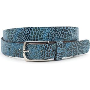 A-Zone Dames riem blauw leopard - dames riem - 3 cm breed - Blauw / Turquise - Echt Leer - Taille: 100cm - Totale lengte riem: 115cm