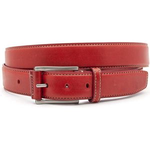JV Belts Rode leren heren riem - heren riem - 3.5 cm breed - Rood - Echt Leer - Taille: 120cm - Totale lengte riem: 135cm