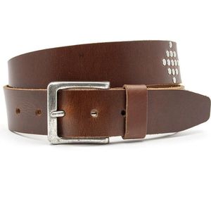 A-Zone Stoere jeans riem cognac met studs - heren en dames riem - 5 cm breed - Cognac - Echt Leer - Taille: 95cm - Totale lengte riem: 110cm