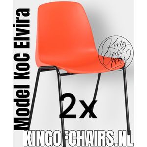 King of Chairs -set van 2- model KoC Elvira oranje met zwart onderstel. Kantinestoel stapelstoel kuipstoel vergaderstoel tuinstoel kantine stoel stapel kantinestoelen stapelstoelen kuipstoelen stapelbare keukenstoel Helene eetkamerstoel