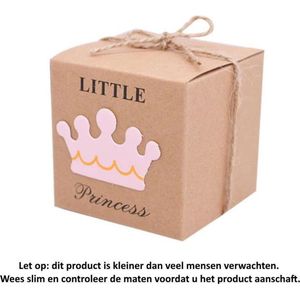 10 Kleine Vierkante Doosjes met touwtjes en 'Little Princess' opdruk - Karton - Traktatie Trouwerij - Housewarming - Babyshower - Cadeautje - Cookie - Snoep - 5 x 4.8 x 4.8 cm