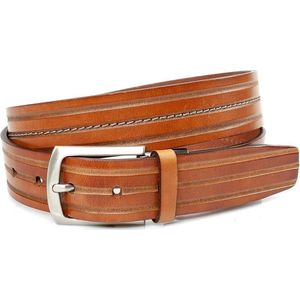 Gilmart Sportieve cognac heren riem - heren riem - 4 cm breed - Cognac - Echt Leer - Taille: 90cm - Totale lengte riem: 105cm