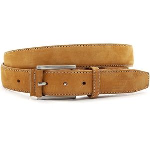 JV Belts Camel nubuck riem unisex - heren en dames riem - 3.5 cm breed - Camel - Echt Leer/Nubuck - Taille: 105cm - Totale lengte riem: 120cm