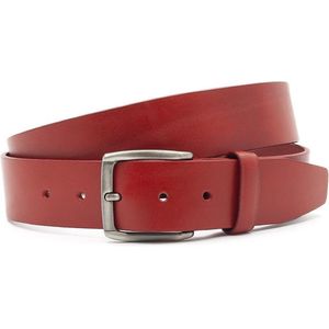 JV Belts Rode leren jeansriem - heren en dames riem - 4 cm breed - Rood - Echt Leer - Taille: 95cm - Totale lengte riem: 110cm
