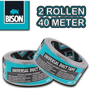 ✔ Zware kwaliteit BISON DUCTTAPE 2 rollen, Totaal 40 meter | Heavy Duty Ducktape | Waterbestendig Tape - Zilver Tape - Klustape - Ducktape Grijs - Ducttape - Duct-Tape - Klus en reparatietape - Grijze verpakkingstape