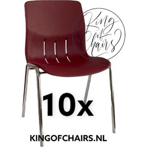 King of Chairs -set van 10- model KoC Denver bordeaux met verchroomd onderstel. Kantinestoel stapelstoel kuipstoel vergaderstoel tuinstoel kantine stoel stapel stoel Jolanda kantinestoelen stapelstoelen kuipstoelen stapelbare Napels eetkamerstoel