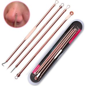 Professionele 4 Delige Mee-eters & Acne Verwijderen Set - RVS Blackhead Killer - Remover Comedonenlepel - Puisten verwijderaar - Comedonendrukker - Mee-eter Lepel