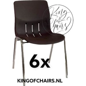 King of Chairs -set van 6- model KoC Denver bruin met verchroomd onderstel. Kantinestoel stapelstoel kuipstoel vergaderstoel tuinstoel kantine stoel stapel stoel Jolanda kantinestoelen stapelstoelen kuipstoelen stapelbare Napels eetkamerstoel