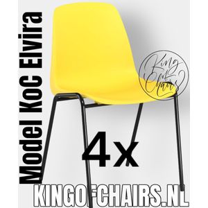 King of Chairs -set van 4- model KoC Elvira geel met zwart onderstel. Kantinestoel stapelstoel kuipstoel vergaderstoel tuinstoel kantine stoel stapel kantinestoelen stapelstoelen kuipstoelen stapelbare keukenstoel Helene eetkamerstoel