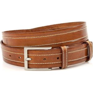 JV Belts Cognac pantalon riem - heren en dames riem - 3.5 cm breed - Cognac - Echt Leer - Taille: 105cm - Totale lengte riem: 120cm