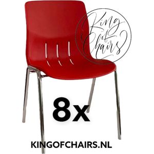 King of Chairs -set van 8- model KoC Denver rood met verchroomd onderstel. Kantinestoel stapelstoel kuipstoel vergaderstoel tuinstoel kantine stoel stapel stoel Jolanda kantinestoelen stapelstoelen kuipstoelen stapelbare Napels eetkamerstoel
