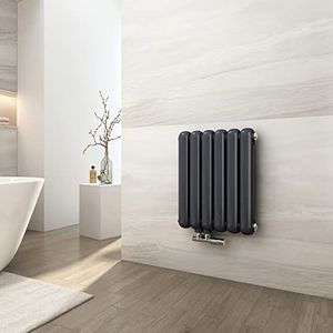 EMKE Radiator, horizontaal, ovaal, 550 x 440 mm, antraciet, design radiator, dubbellaags, buisradiator, kleine verwarming, zijaansluiting voor warm water