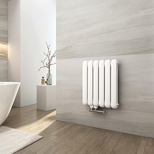 EMKE Radiator, horizontaal, ovaal, 550 x 440 mm, wit, design radiator, dubbellaags, buiskachel, kleine verwarming, zijaansluiting voor warm water