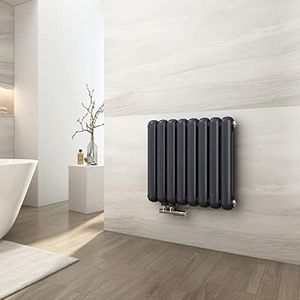 EMKE Radiator, horizontaal, ovaal, 550 x 580 mm, antraciet, design radiator, dubbellaags, buisradiator, kleine verwarming, zijaansluiting voor warm water