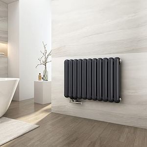 EMKE Horizontale radiator, ovaal, 550 x 790 mm, antraciet, design, dubbellaagse radiator, buisverwarming, zijaansluiting voor warm water