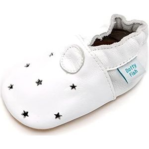 Dotty Fish Zachte lederen babyschoenen met antislip suede zolen. Jongens en meisjes. Kleine witte sterren. 0-6 maanden (17 EU)