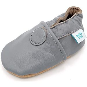 Dotty Fish Zachte lederen babyschoenen met antislip suede zolen. Jongens en meisjes. Zacht grijs. 0-6 maanden (17 EU)