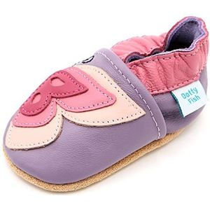 Dotty Fish - Zachte Lederen Babyschoenen - Roze en Paarse Vlinder - Antislip Suède Zolen - 18-24 Maanden