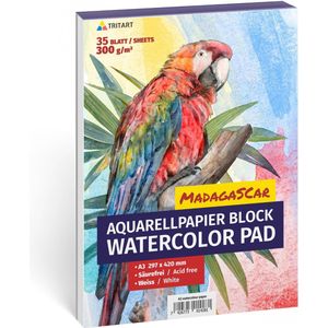 Tritart Hoogwaardig Aquarel Papier 300g / DIN A3 / Wit Tekenblok of Papierblok om te Schilderen met Waterverf, Acrylverf Aquarel Penselen en meer!