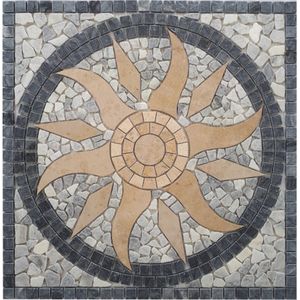 Mozaiek tegel 086 - Jura marmer medallion Zon - 60 x 60 cm - antraciet grijs wit creme beige